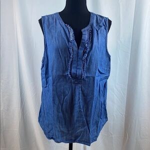Talbots Sleeveless Denim Blue Ruffled Blouse